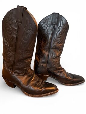 Justin Black Leather Western Cowboy Boots Size 8.5B